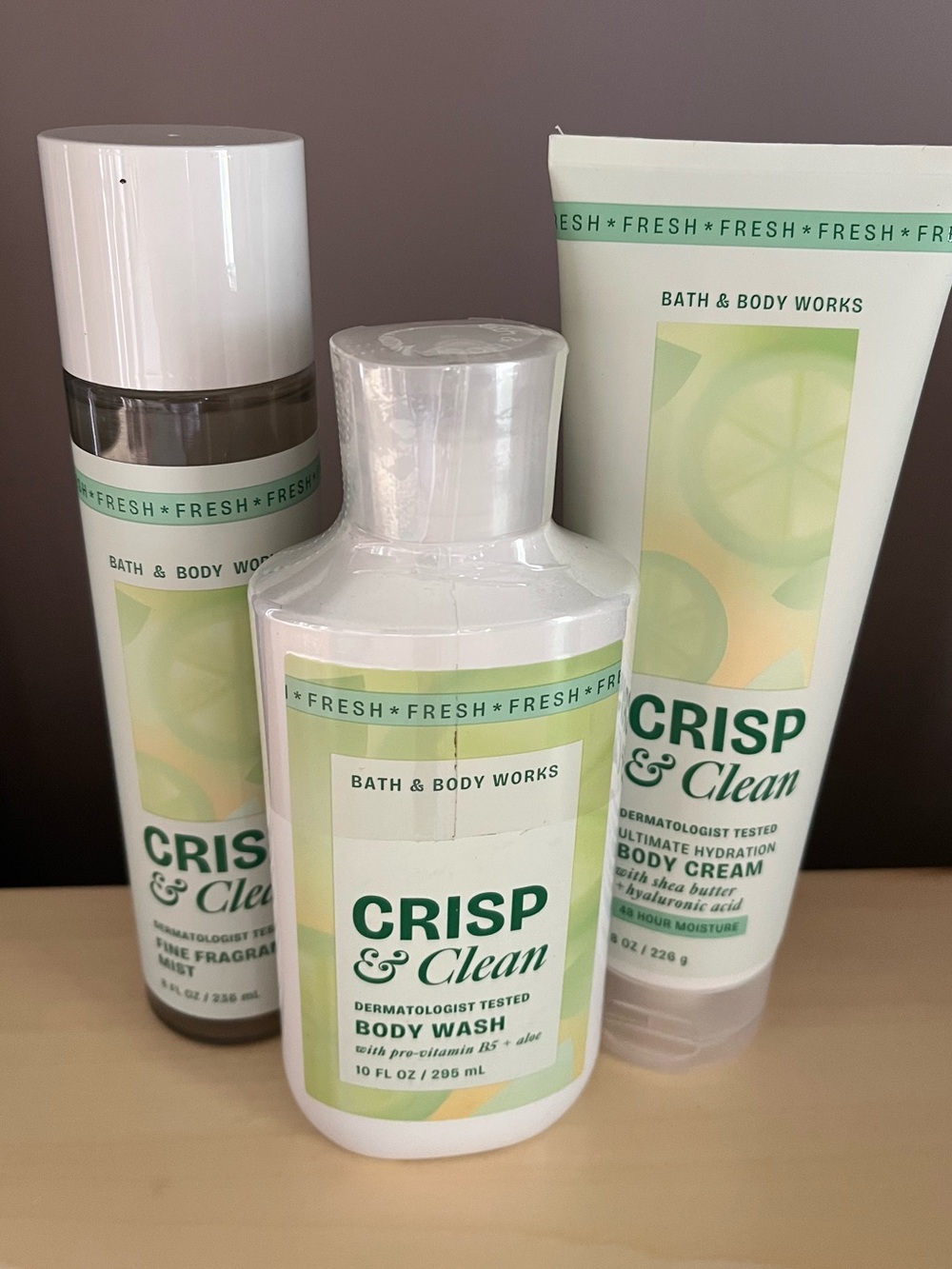Bath & Body Works Crisp & Clean Body Wash, Fragrance Mist & Body Cream Set